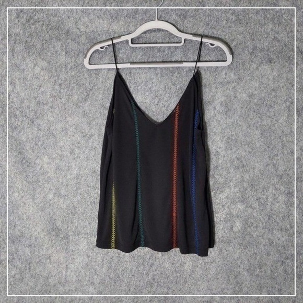 Zara Top Women S Black Cami Slip Embroidered Stretch Popover Whimsigoth Boho